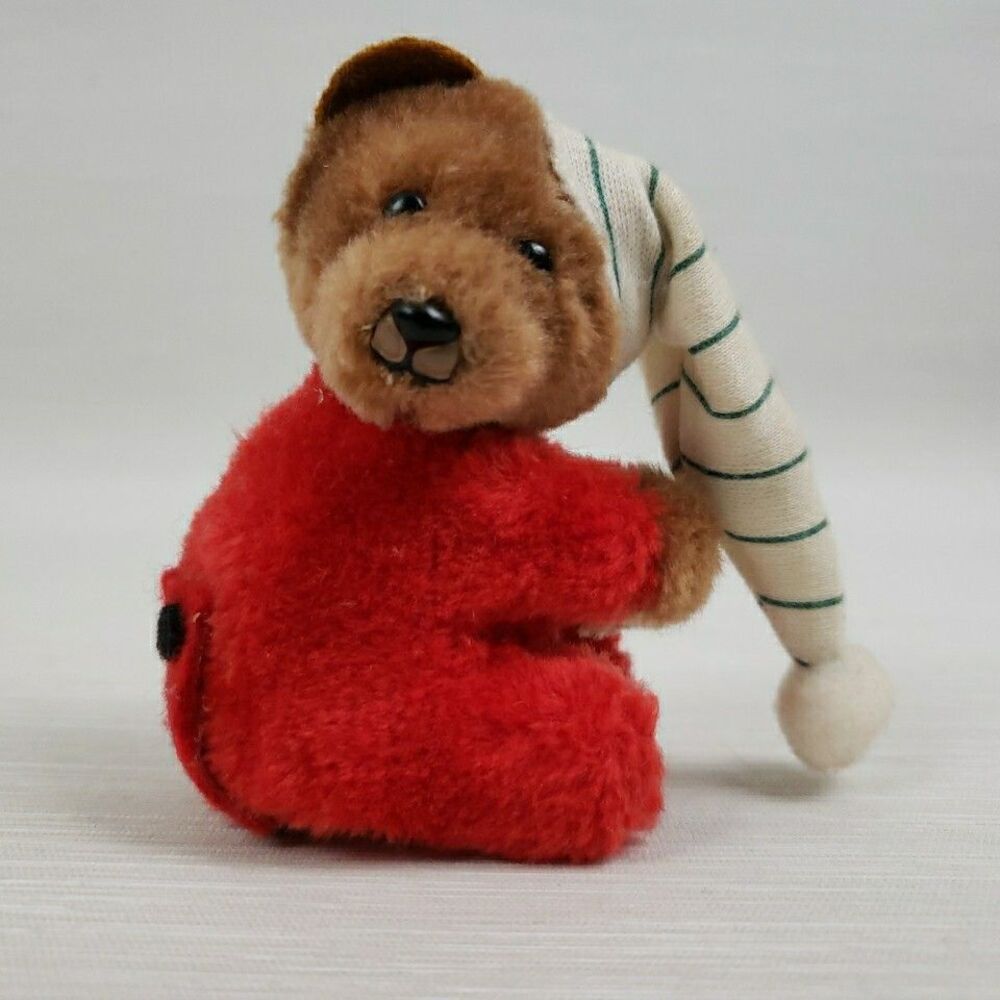Dakin Christmas Teddy Bear Clip On Pencil Hugger Plush Grabber 3” VTG 80s
